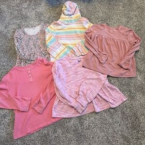 Lot of 5 girls long sleeve shirts blouses size 10/12 large hoodie baby doll tops